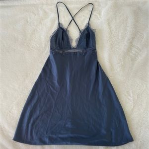 Victoria’s Secret Satin Lace Slip Dress | Blue XS